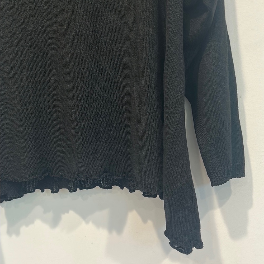 Eileen Fisher Knit Mock zebra neck  Ruffled Women's Top Black one size - Picture 6 of 10